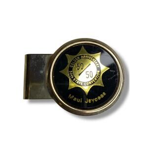 Vintage Maui Jaycees Money Clip Goldtone Black 50/50 Golden Anniversary
